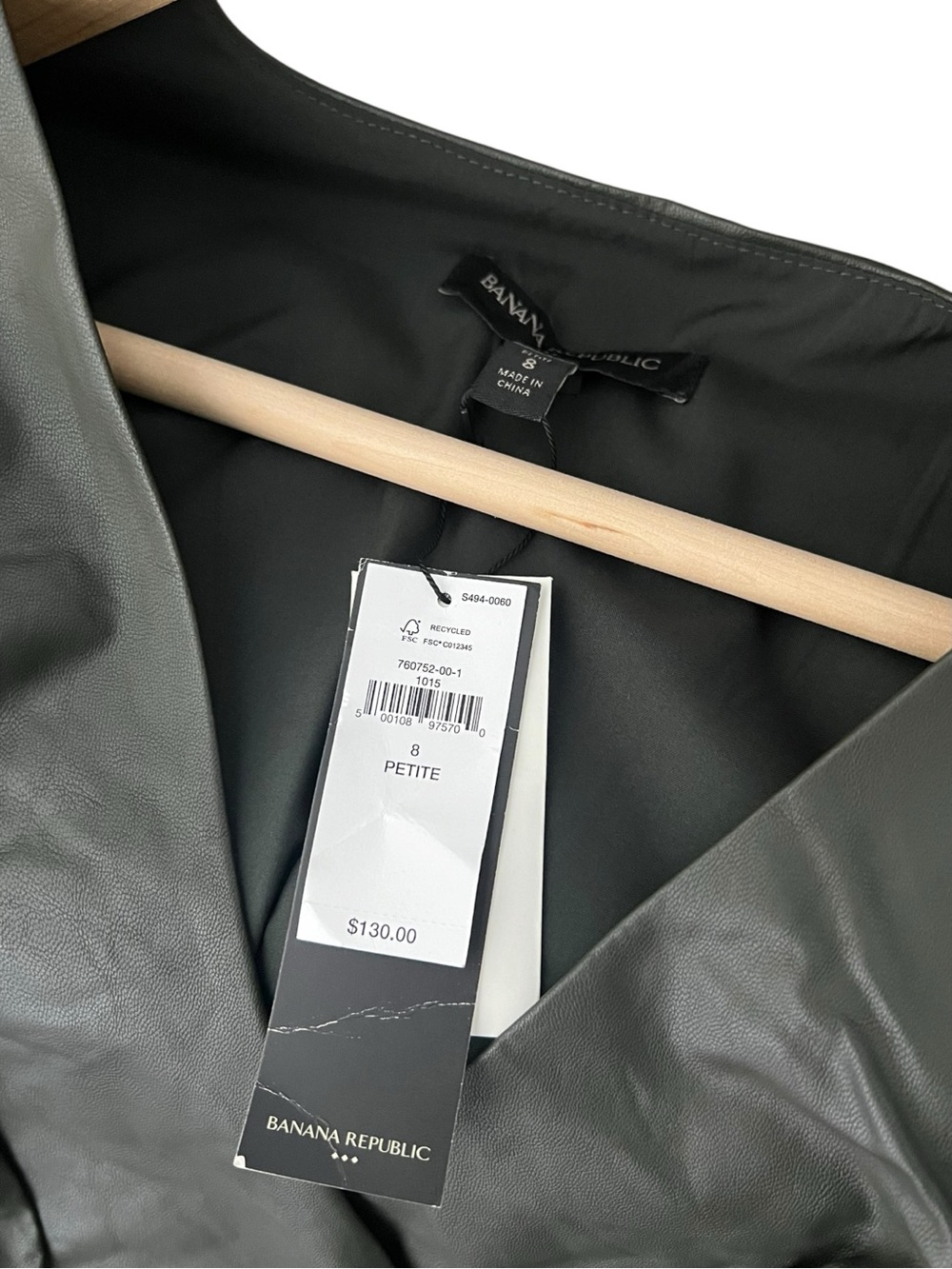 Banana Republic Olive Green Vegan Leather Wrap Dress Sz 8P NWT Faux Leather - Picture 8 of 9